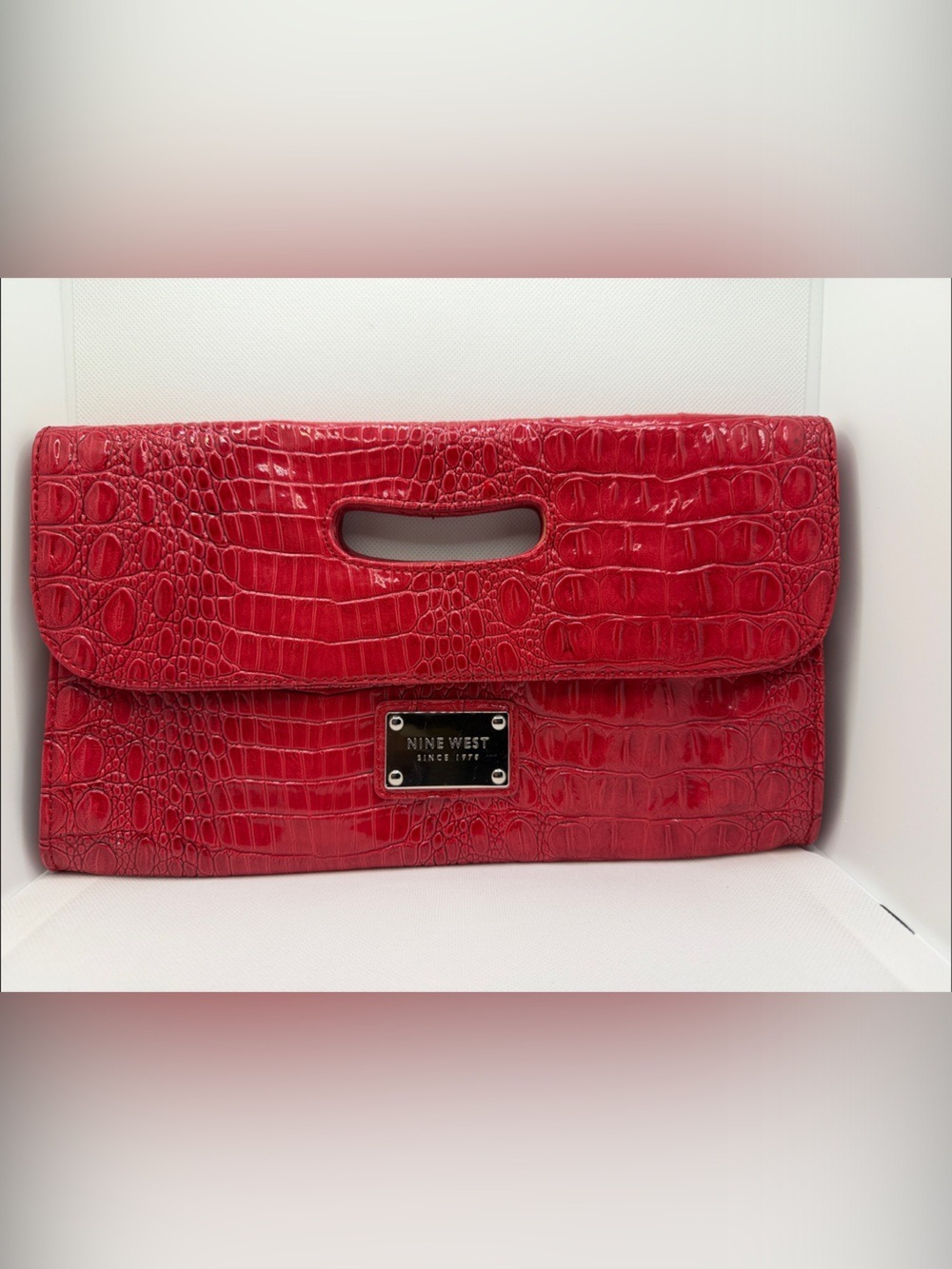 Nine West Red Croc-Embossed Wristlet Clutch